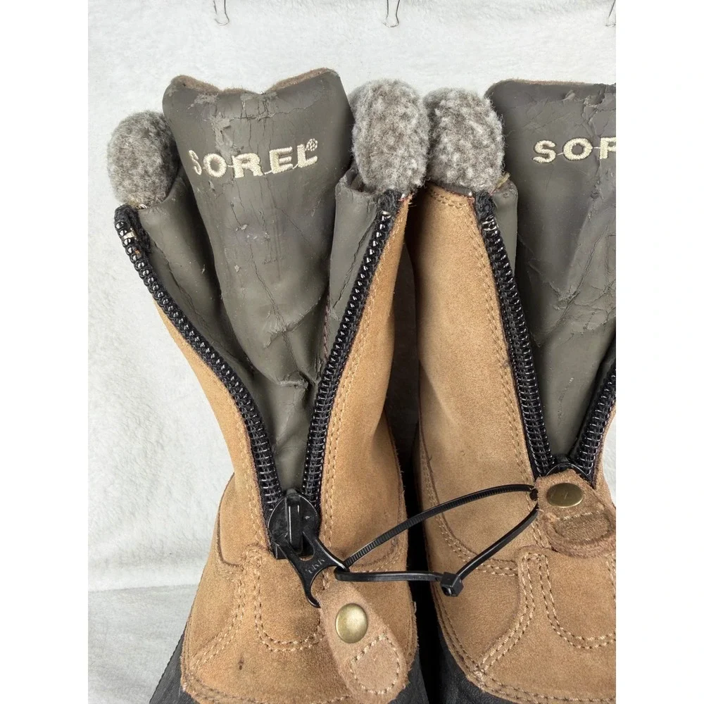 Sorel Ellesmere Snow Boots Women 8 Tan Fair Zipper Suede Faux Fur Duck Boots